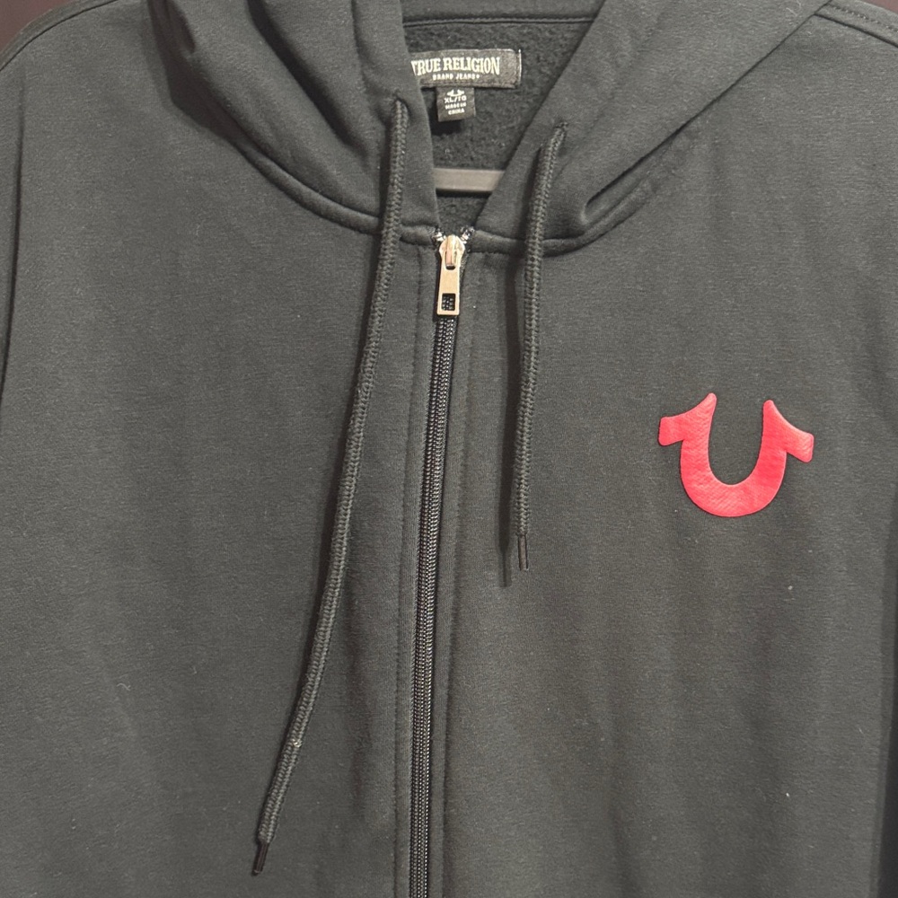 True Religion Black Zip-Up with Crimson Emblem